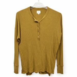 Offline By Aerie Mustard Long Sleeve Waffle Knit Henley Sz